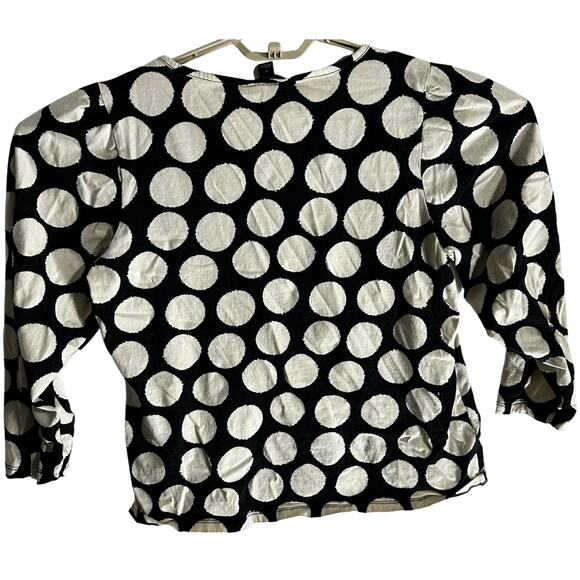 Ann Taylor Blouse Women Size L Petite Cream Black Polka Dots 100% Cotton Retro - Picture 2 of 8